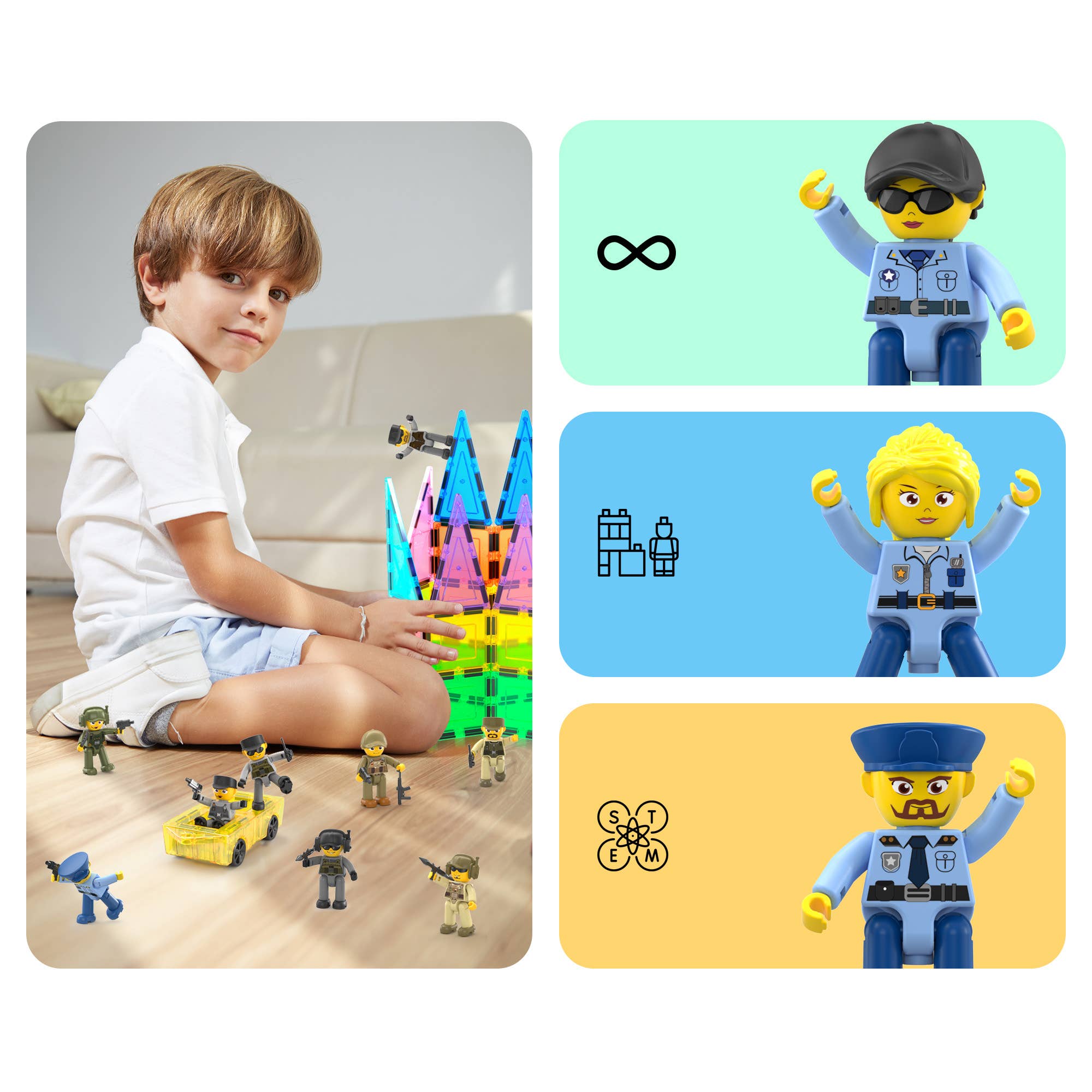 PicassoTiles 12pc Law Enforcement Magnetic Action Figures