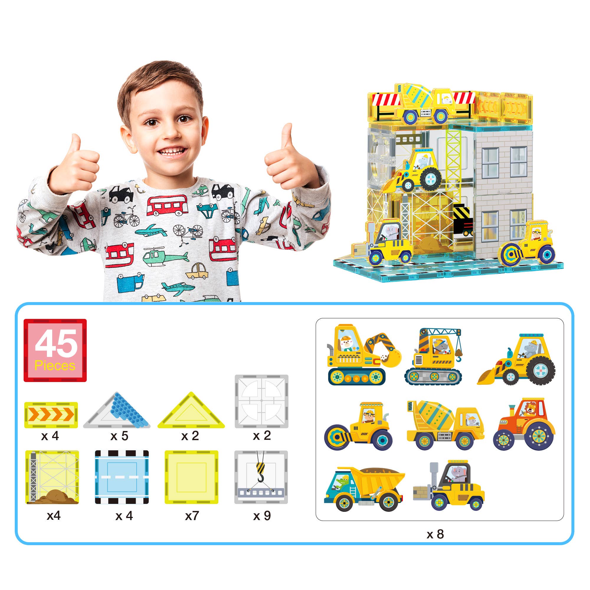 PicassoTiles 45pc Construction Magnetic Tile Building Set