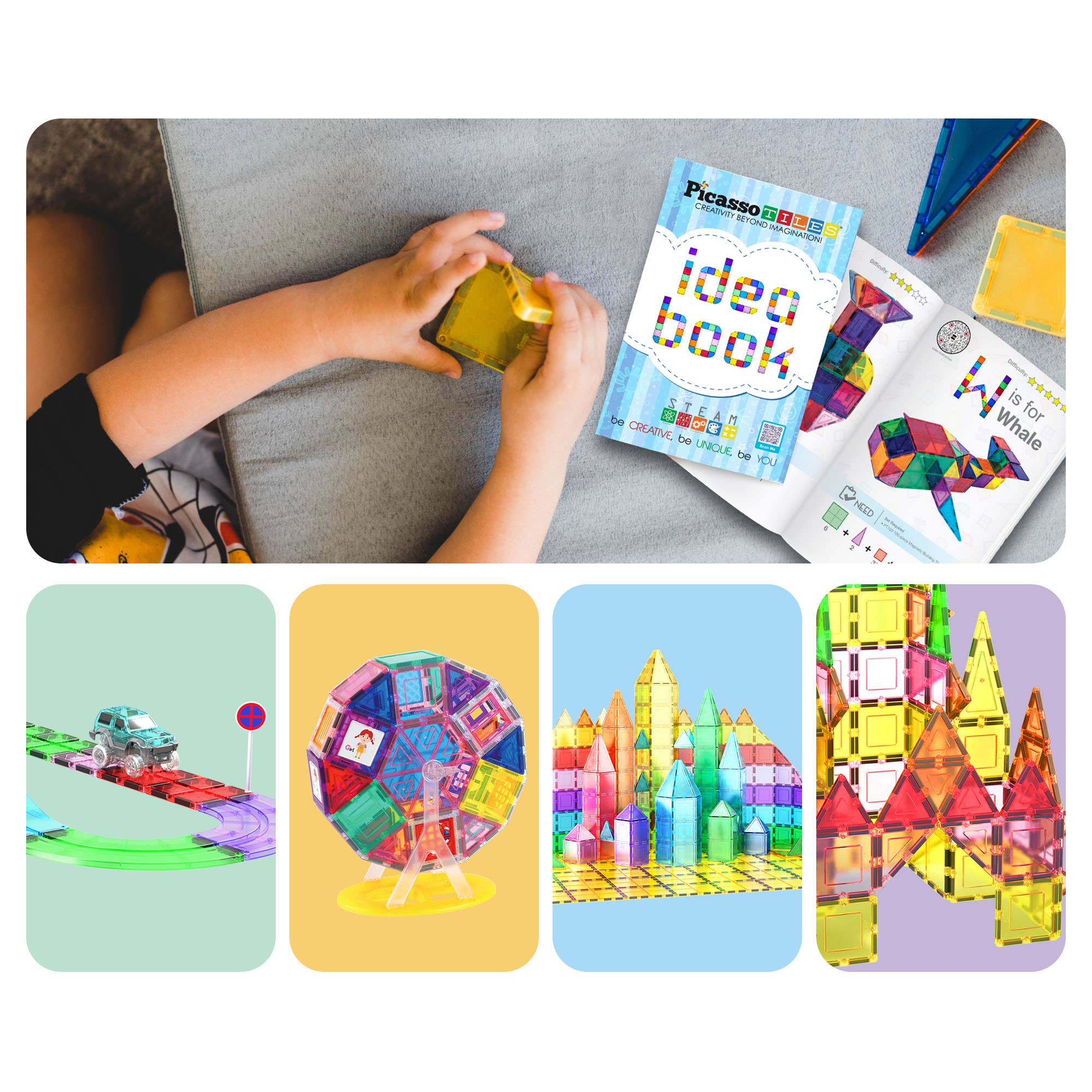 PicassoTiles Idea Book for Toy Magnet Building Tile Set