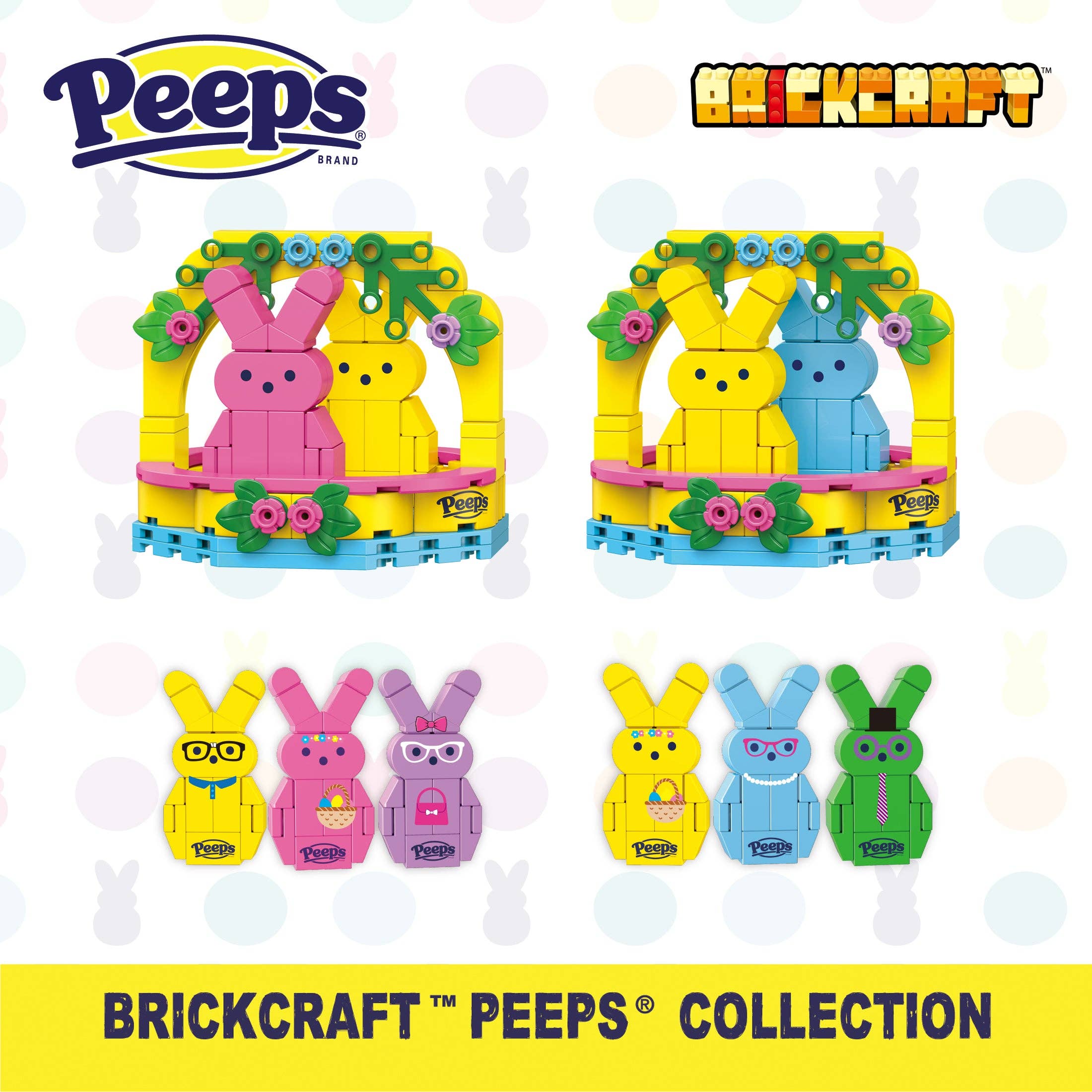 Peeps Easter Basket Pink and Yellow Brick Building Set