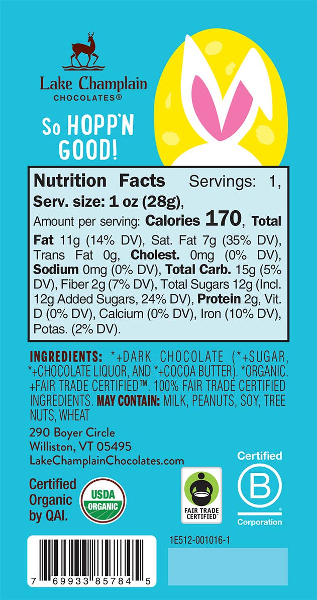 Easter Baby Bunny Dark Chocolate, Organic & Fair Trade
