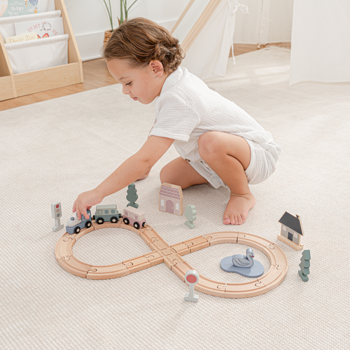 30-PC Wooden Train Set for Toddlers Ages 1+ by Comfy Cubs