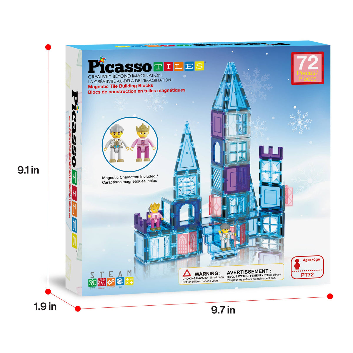 PicassoTiles 72pc Ice Castle Magnetic Tile Building Set