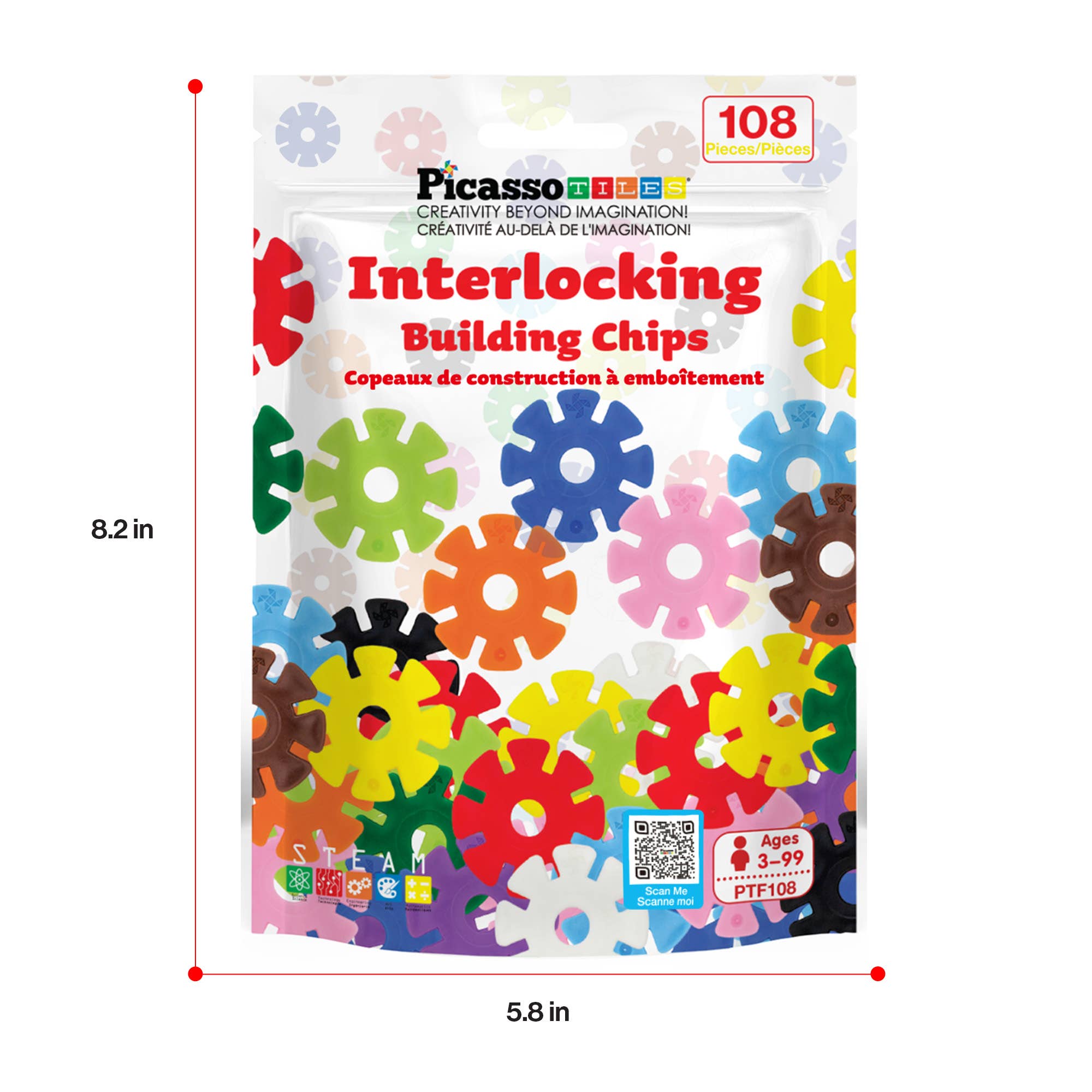 PicassoTiles Building Chips PTF108 in 12 Colors Building Set