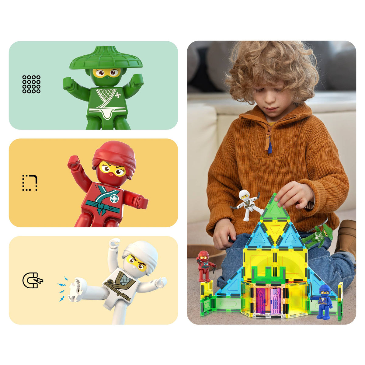 PicassoTiles 4pc Ninja Magnetic Action Figures
