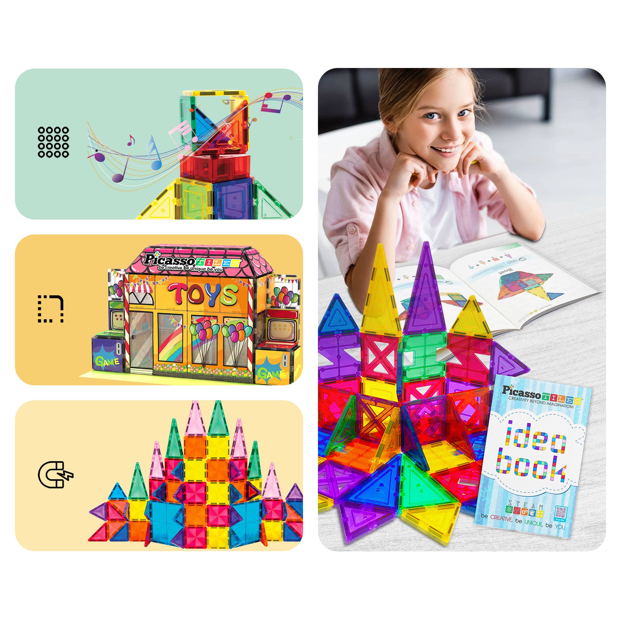 PicassoTiles Idea Book for Toy Magnet Building Tile Set