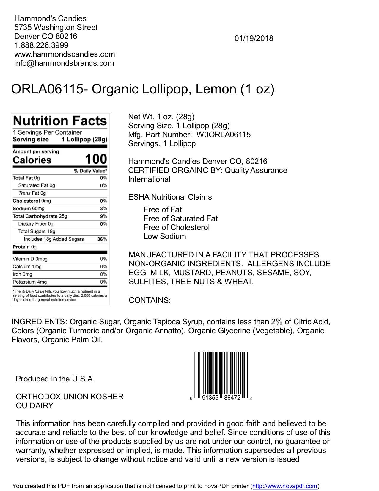 Organic Handmade Lollipop - Lemon - 1 oz