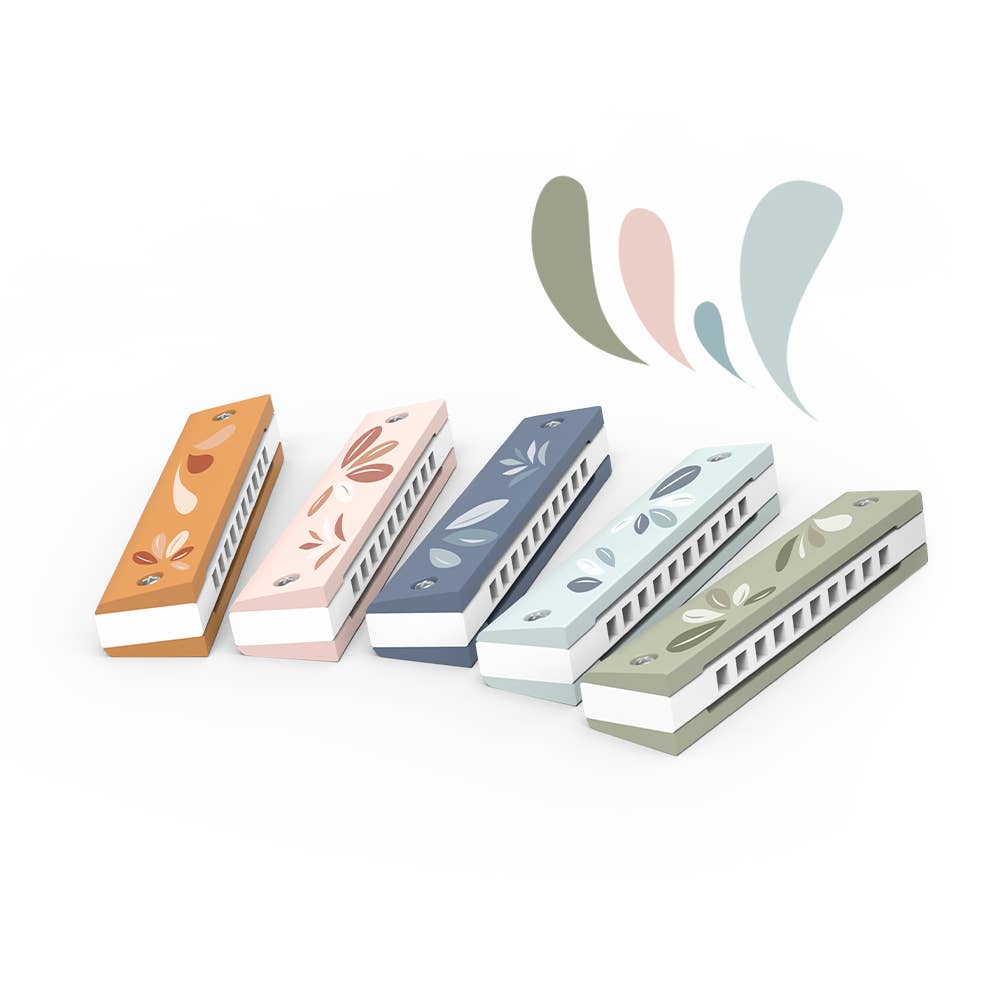 Display of 10 assorted Harmonicas