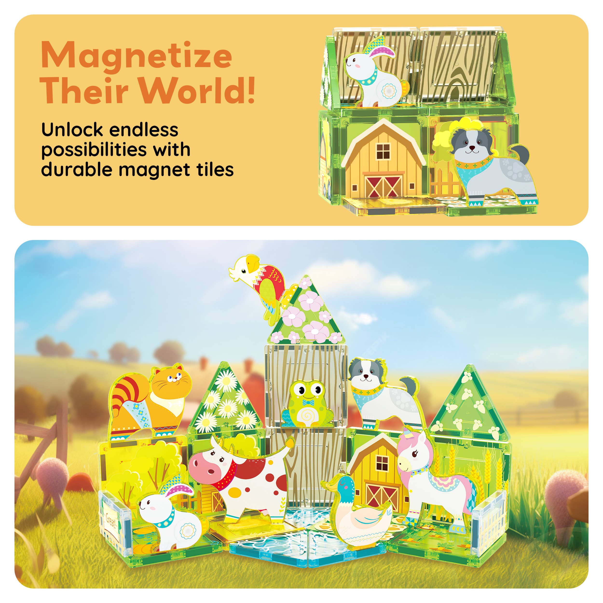 PicassoTiles 26pc Magnetic Tile Farm Theme Toy Set PTQ27