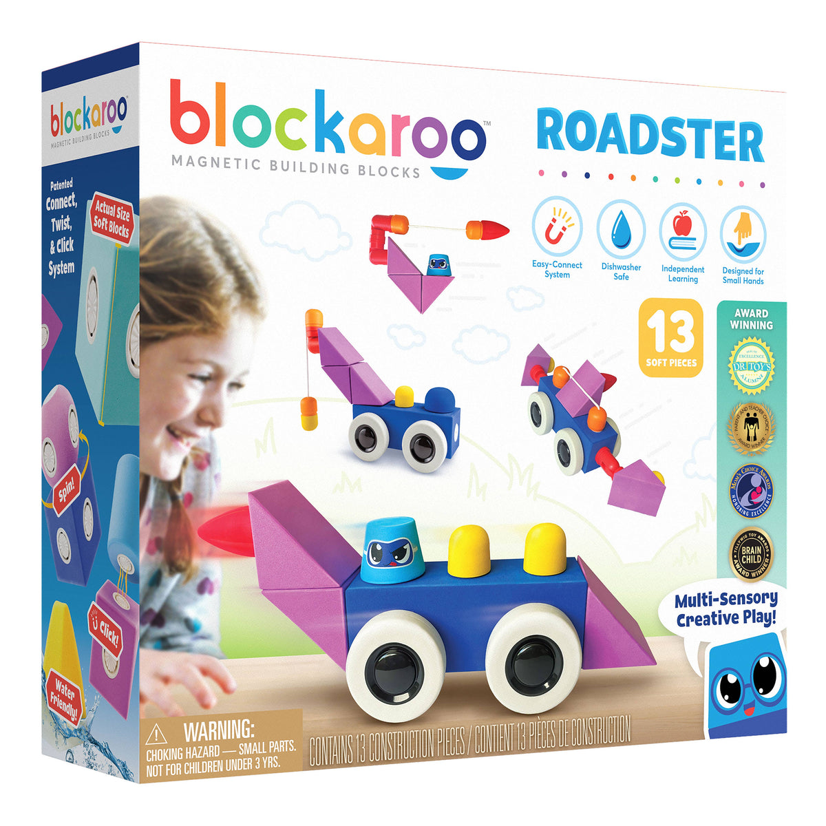 Blockaroo Magnetic Foam Blocks, 13-Pc Roadster, Ages 3+