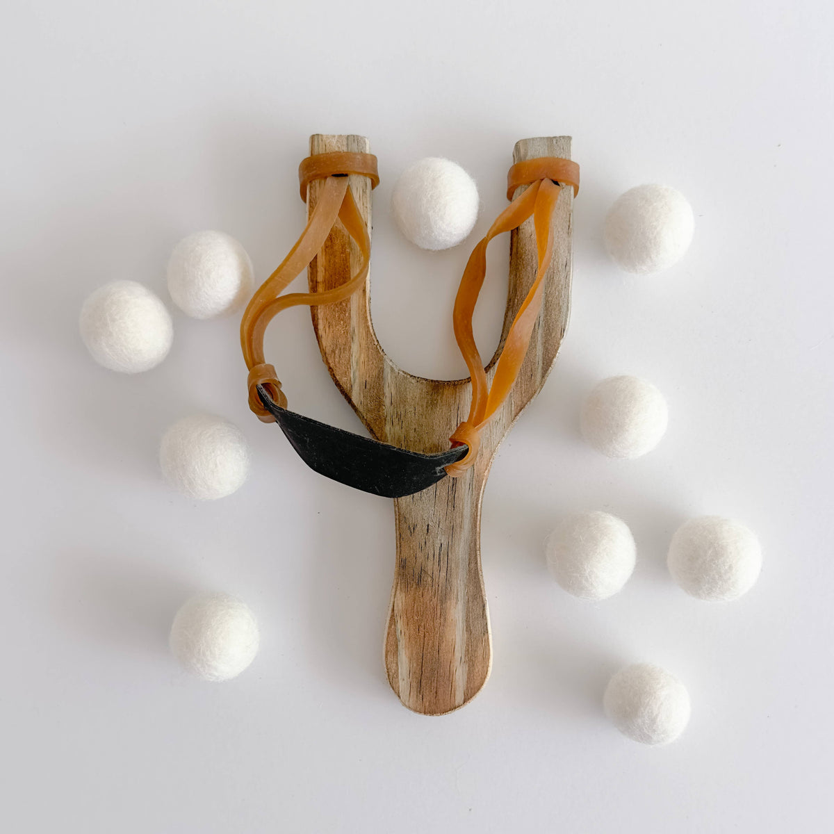 Wood Slingshot with 10 Felt Balls