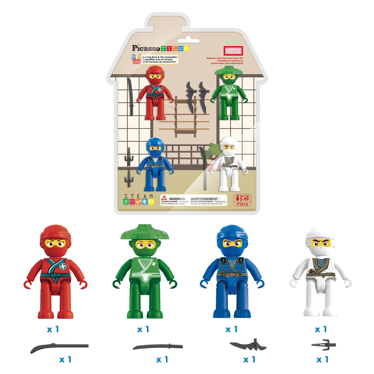 PicassoTiles 4pc Ninja Magnetic Action Figures