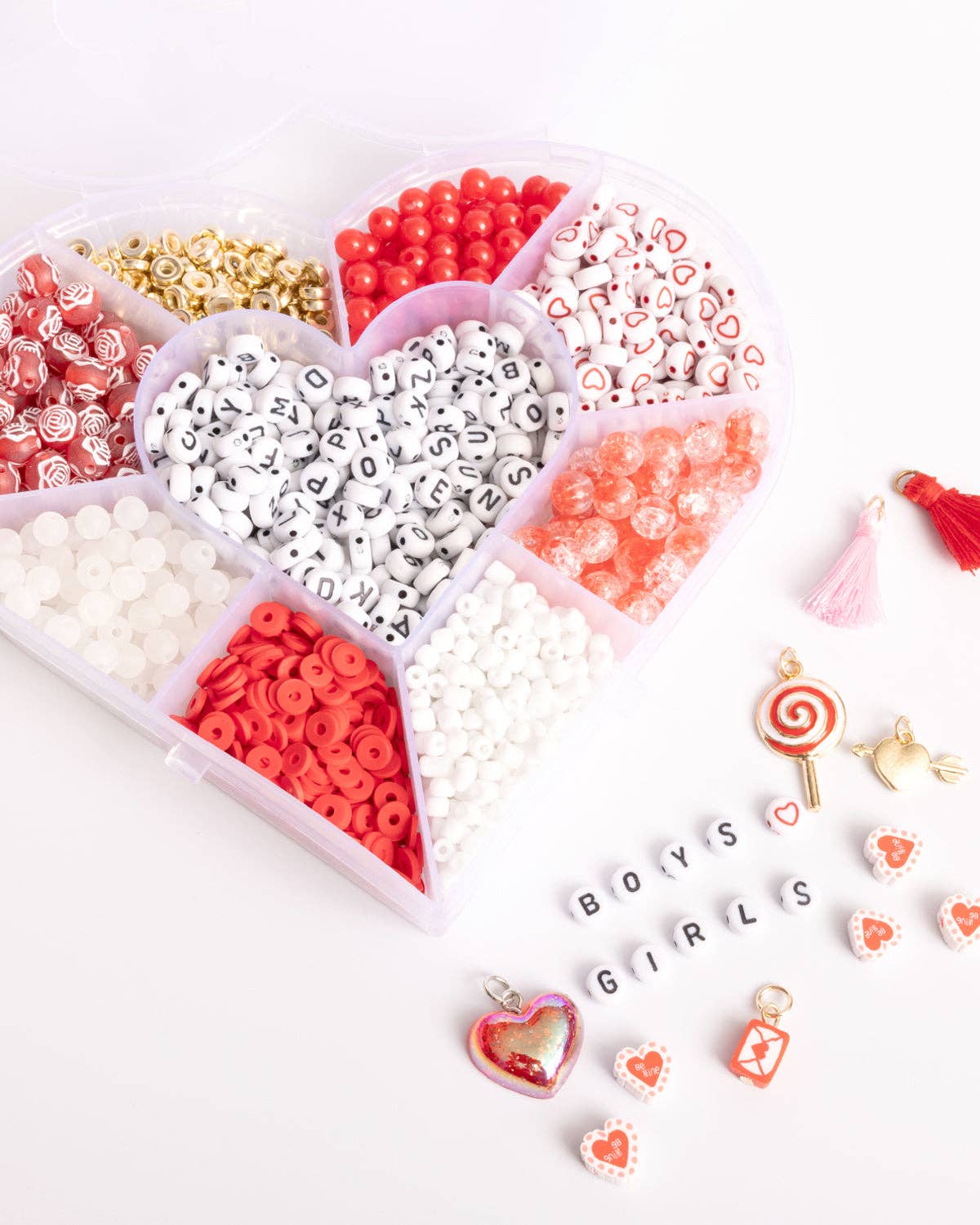 Love Letters Heart Shaped Box Red and White DIY Letter Bead Kit