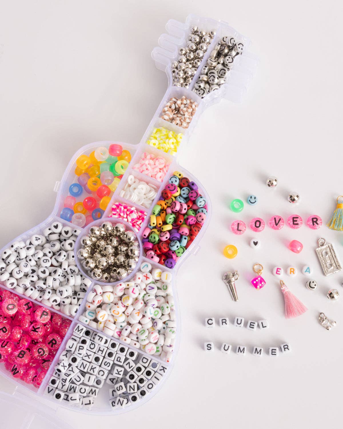 Pink Letter Bead and Happy Face DIY Jewelry Guitar Bead Box