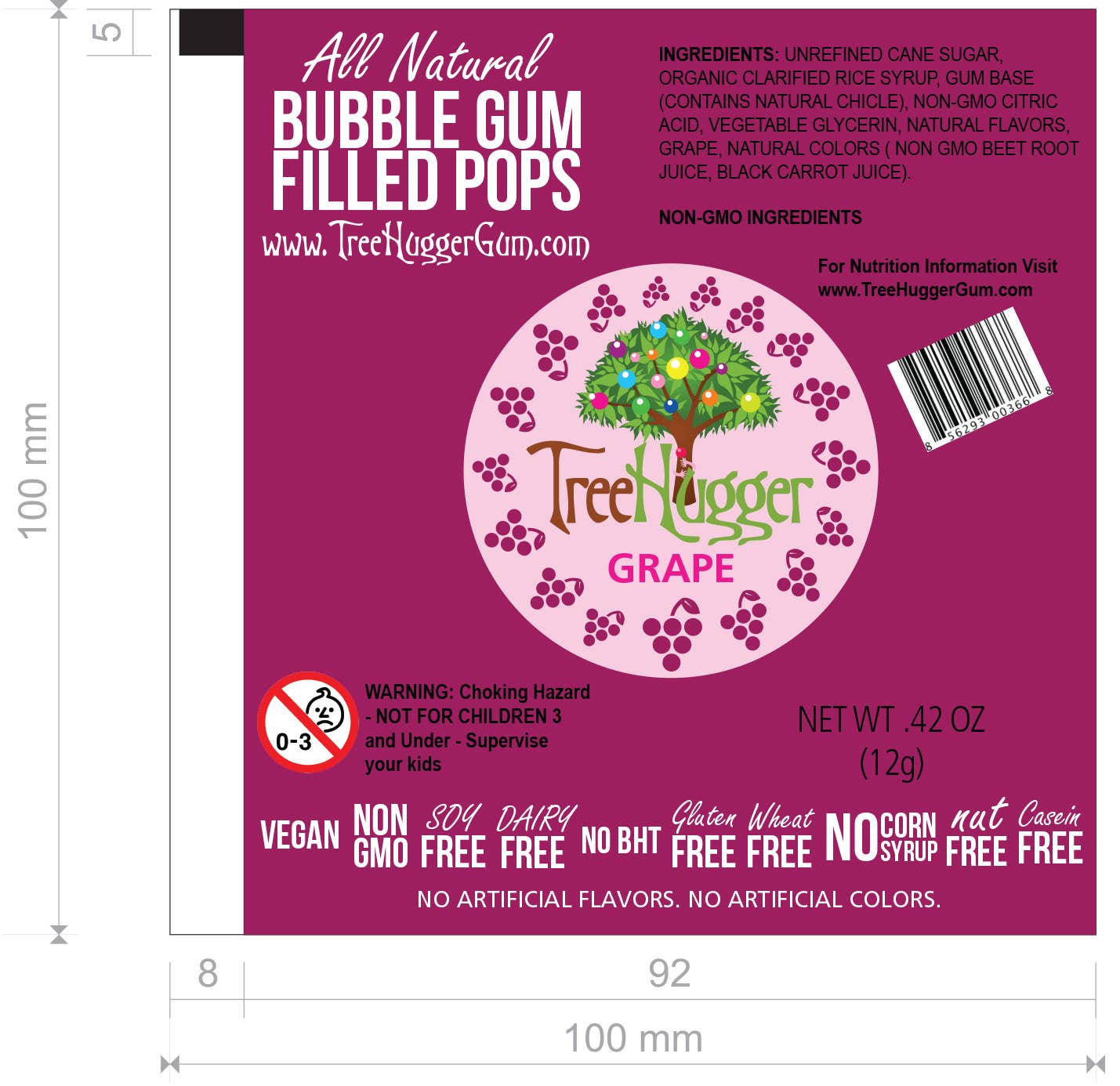 Tree Hugger Bubble Gum Filled Pops -12 Pops Per Bag